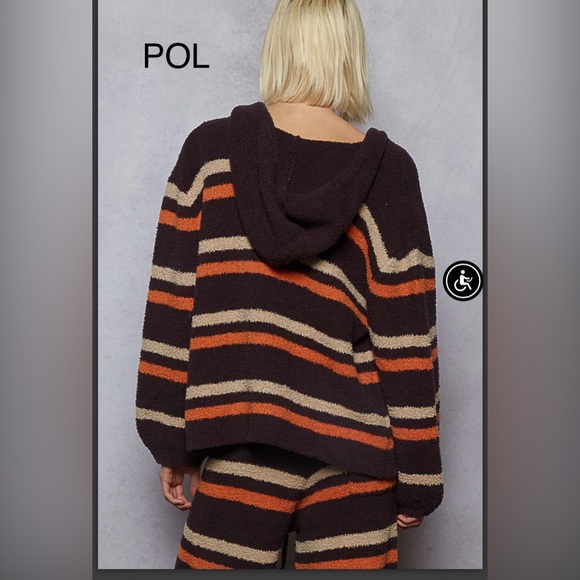 BP219-3⭐️POL in paradise brown + red Striped Hooded Jacket in softest fleece! - Picture 6 of 7